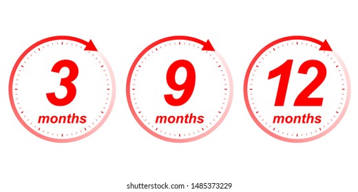 Mionths clock arrow set. Vector time effect icon