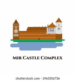 Mir Castle flat icon. The Mir Castle Complex is a historic fortified castle and a UNESCO World Heritage site in Belarus. Magnificent place and definitely worth visiting. Vector illustration