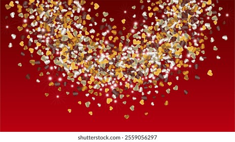 Miracle Background with Confetti of Glitter Particles. St. Valentine Day. Disco pattern. Light Spots. Explosion of Confetti. Glitter Vector Illustration. Design for Web.