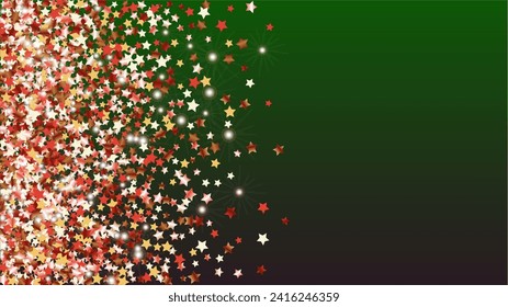 Wunderschöner Hintergrund mit Confetti von Glitter Star Particles. Frische Lichter Textur. Disco-Muster. Lichtpunkte. Sternstaub. Christmasse Design. Explosion von Confetti. Design für Vorlage.