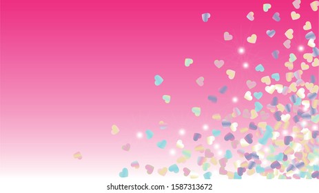 Miracle Background with Confetti of Hearts Glitter Particles. St. Valentine Day. Celebration pattern. Light Spots. Explosion of Confetti. Glitter Vector Illustration. Design for Banner.