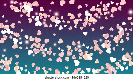 Miracle Background with Confetti of Hearts Glitter Particles. St. Valentine Day. Christmas pattern. Light Spots. Explosion of Confetti. Glitter Vector Illustration. Design for Template.