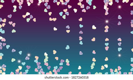 Miracle Background with Confetti of Hearts Glitter Particles. St. Valentine Day. Holiday pattern. Light Spots. Explosion of Confetti. Glitter Vector Illustration. Design for Print.
