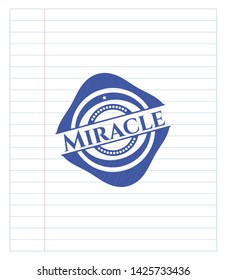 Miracle emblem with pen effect. Blue ink. Vector Illustration. Detailed.