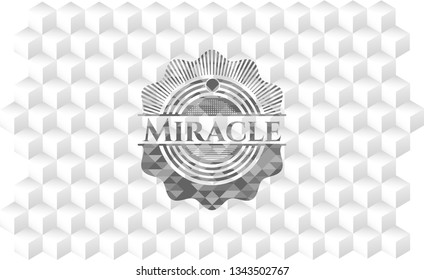 Miracle grey badge with geometric cube white background