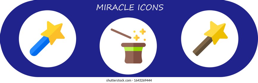 miracle icon set. 3 flat miracle icons.  Simple modern icons such as: magic wand, magician
