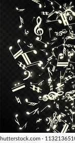 Miracle Musical Notes on Black Background. Vector Luminous Musical Symbols. Many Random Falling Notes, Bass and Treble Clef.
Jazz Background.  Abstract Black and White Vector Illustration.