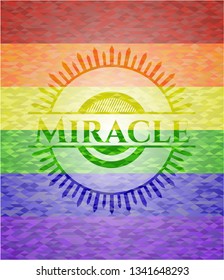 Miracle on mosaic background with the colors of the LGBT flag