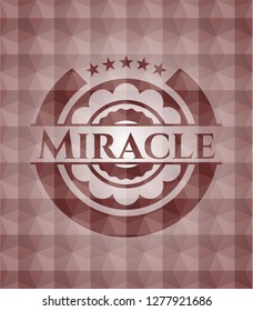 Miracle red seamless emblem with geometric pattern background.