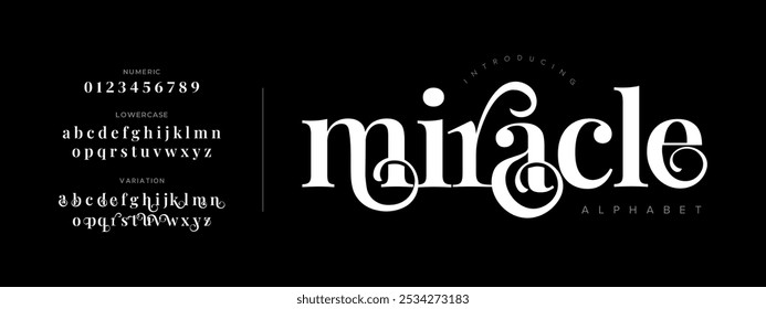 Miracle tipografia beleza moda elegante minimalista serif italic fontes decorativo casamento vintage retro logos. Logotipo de fonte de luxo mínimo alfabeto. Ilustração vetorial