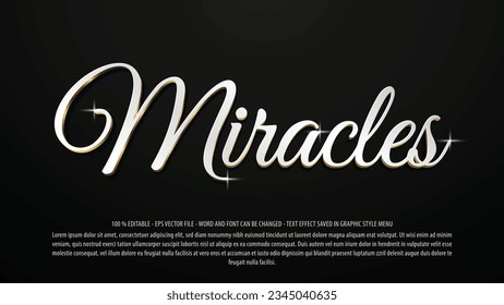 Miracles editable text effect with 3d style use for logo and business brand