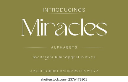 Miracles Elegant luxury abstract wedding fashion logo font alphabet. Minimal classic  urban fonts for logo, brand etc. Typography typeface uppercase lowercase and number. vector illustration
