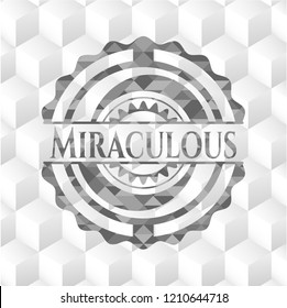 Miraculous retro style grey emblem with geometric cube white background