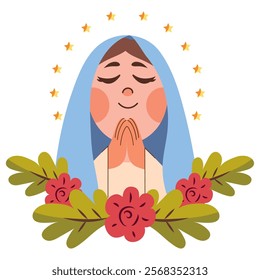 miraculous virgin mary cartoon isolated icon