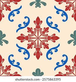 Miraculously Colorful Scroll Ornament Luxury Delicate Royal Silk Weaves Seamless Pattern. Classy Elegance Detailed Embroidery Florals Ornate Curly Decoration Glamours Victorian Design Fabrics Apparel.