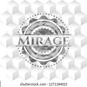 Mirage grey badge with geometric cube white background