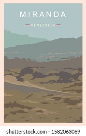 Miranda retro poster. Miranda travel illustration. States of Venezuela greeting card. 