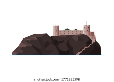 Mirani Fort, Muscat City Architecture, Oman Country Famous Landmark, Medieval Historical Building Flat Vector Illustration