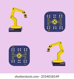 Mircrochip and Mechanical arm on light pink background
