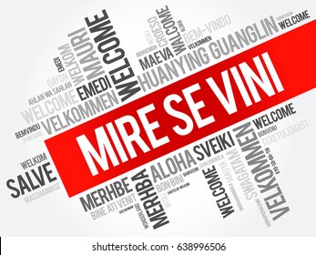 Mire se vini (Welcome in Albanian) word cloud in different languages, conceptual background