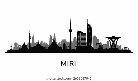 MIRI City Skyline with Malaysia, and Black Silhouette.