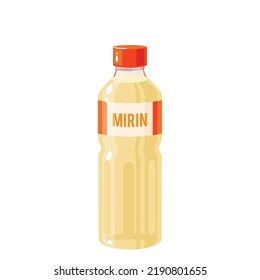 Mirin Bottle, Traditional Japanese Cooking Ingredient. Vector Illustration Cartoon Icon Isolated On White Background.