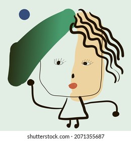 Miro stile. Portrait of a girl. Abstract vector illustration.   
Contamporary art.  