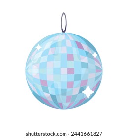 Mirror ball for disco, dance club, party. Bright colored rotating disco ball with glare of light. Vector illustration on a white background. 