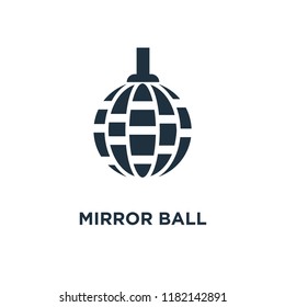 Mirror ball icon. Black filled vector illustration. Mirror ball symbol on white background. Can be used in web and mobile.