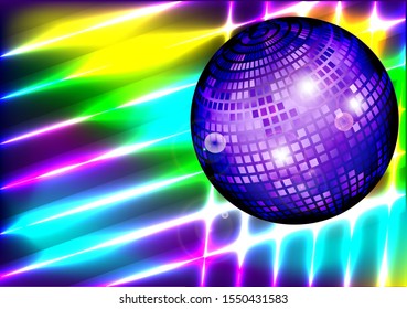 Mirror ball on a bright glowing neon background