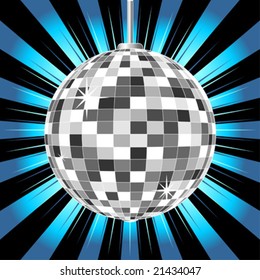 Mirror ball over black and blue starry background