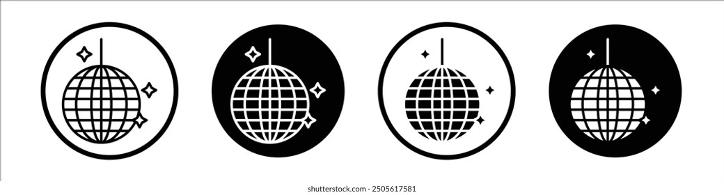 Mirror ball vector icon set black filled and outlined style.
