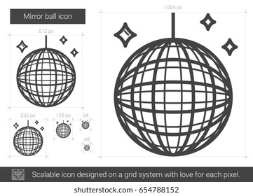 Mirror ball vector line icon isolated on white background. Mirror ball line icon for infographic, website or app. Scalable icon designed on a grid system.
