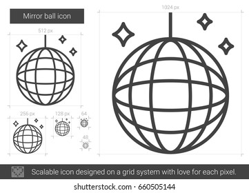 Mirror ball vector line icon isolated on white background. Mirror ball line icon for infographic, website or app. Scalable icon designed on a grid system.