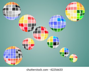 mirror balls with green background