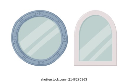 Mirror as Bathroom or Washroom Interior Item Vector Set