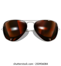 mirror brown aviator sunglasses. Isolated On White Background. Vector Illustration.