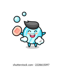 mirror character is bathing while holding soap , cute style design for t shirt, sticker, logo element