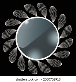 mirror circle artwork with line leaves
