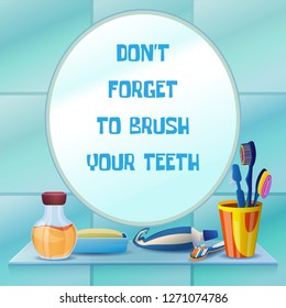 Mirror clean tooth brush concept background. Cartoon illustration of mirror clean tooth brush vector concept background for web design