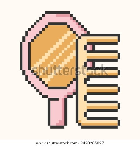 Mirror and comb icon pixel art isolated.Symbol, logo illustration for hair care,make up.Vector illustration EPS 10