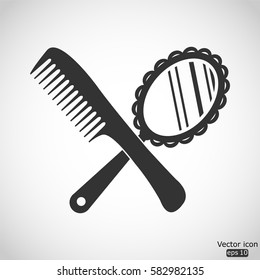 Mirror and comb icon - vector  illustration