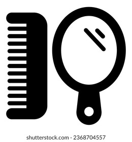 Icono sólido espejo y peine, concepto de salón de peluquería, signo de vector espejo y peine sobre fondo blanco, estilo de glifo espejo y peine para concepto móvil y diseño web. Gráficos vectoriales