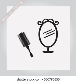 Mirror and comb vector icon