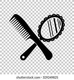 mirror and comb vector icon - black illustration