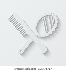 mirror and comb vector icon - paper illustration