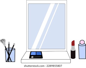 Mirror and cosmetics placed around