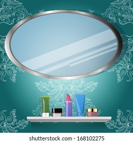 Mirror and cosmetics. Vector illustrations. 