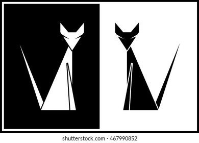Mirror couple of cats. A black animal on a white background and white cat on a black background
