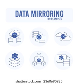 Mirror data icon. Data duplication symbol. Redundant data illustration. Data backup icon.Vector Editable Stroke.